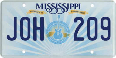 MS license plate JOH209