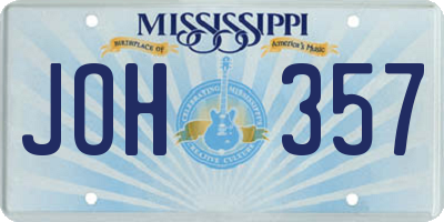 MS license plate JOH357