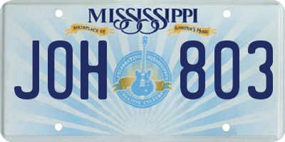 MS license plate JOH803