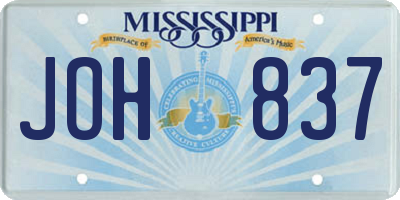 MS license plate JOH837
