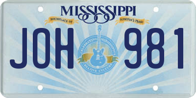 MS license plate JOH981