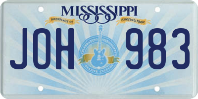 MS license plate JOH983