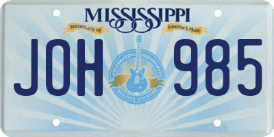 MS license plate JOH985
