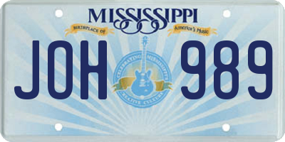 MS license plate JOH989