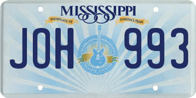 MS license plate JOH993
