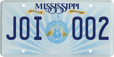 MS license plate JOI002