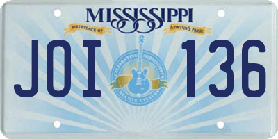 MS license plate JOI136