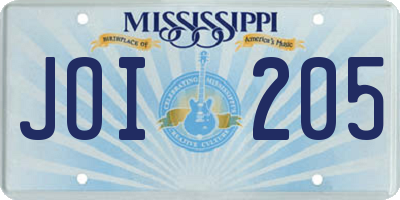 MS license plate JOI205