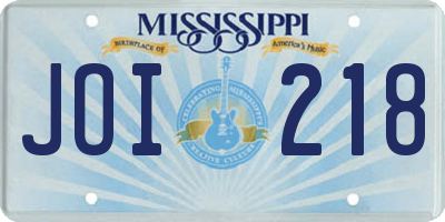 MS license plate JOI218