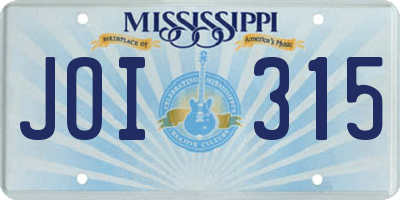 MS license plate JOI315