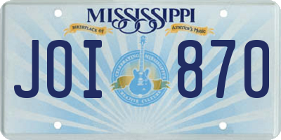 MS license plate JOI870