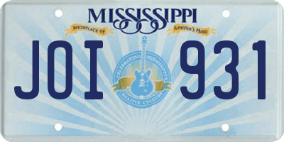 MS license plate JOI931