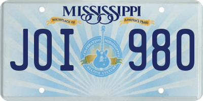 MS license plate JOI980