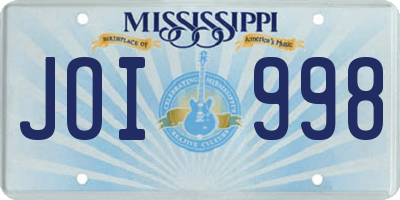 MS license plate JOI998