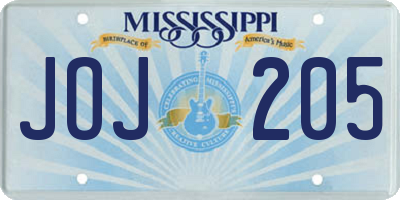 MS license plate JOJ205