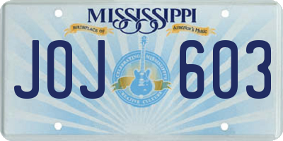 MS license plate JOJ603