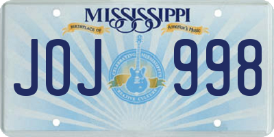 MS license plate JOJ998