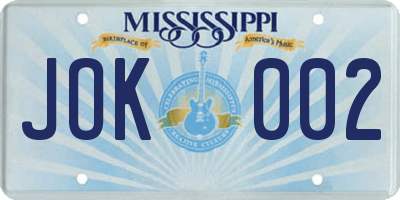 MS license plate JOK002