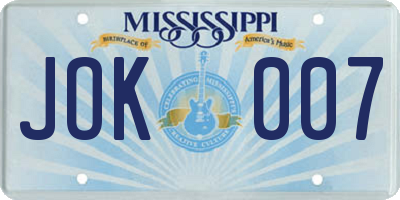MS license plate JOK007
