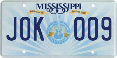 MS license plate JOK009