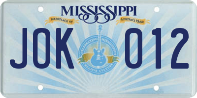 MS license plate JOK012