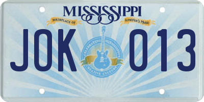 MS license plate JOK013