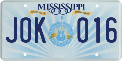 MS license plate JOK016
