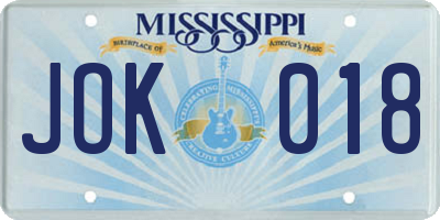 MS license plate JOK018