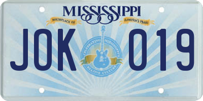 MS license plate JOK019