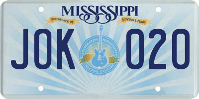 MS license plate JOK020