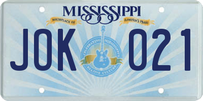 MS license plate JOK021