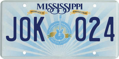 MS license plate JOK024