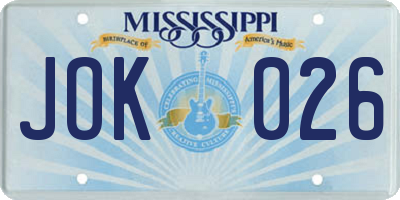 MS license plate JOK026