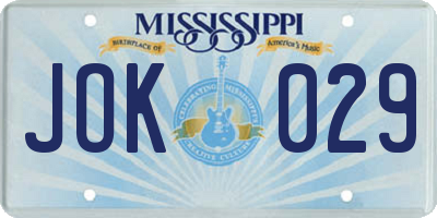 MS license plate JOK029