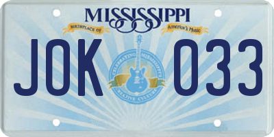MS license plate JOK033