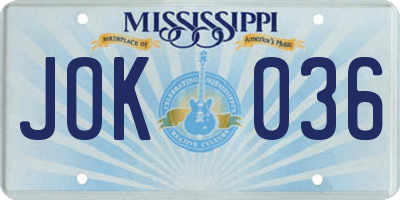 MS license plate JOK036