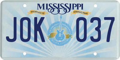 MS license plate JOK037