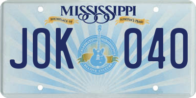 MS license plate JOK040