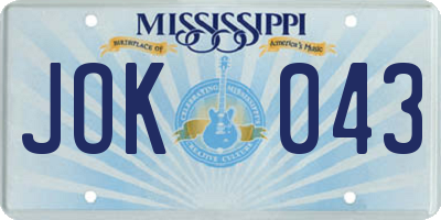 MS license plate JOK043