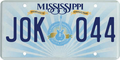 MS license plate JOK044