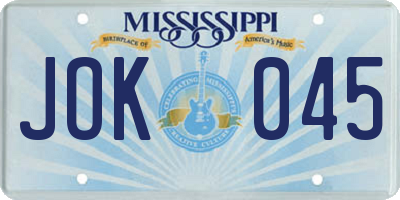 MS license plate JOK045