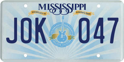 MS license plate JOK047