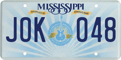 MS license plate JOK048