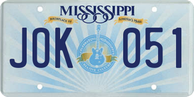 MS license plate JOK051