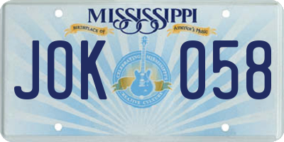 MS license plate JOK058