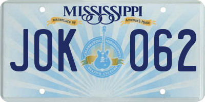 MS license plate JOK062
