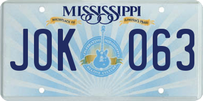 MS license plate JOK063