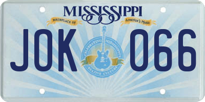 MS license plate JOK066