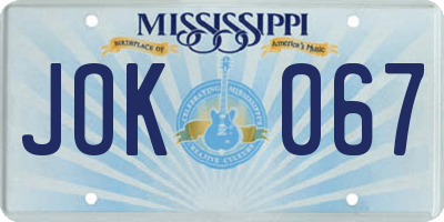 MS license plate JOK067