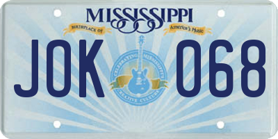 MS license plate JOK068